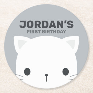 Porta-copo De Papel Redondo Aniversário de Gato Bonito