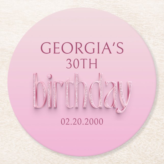 Porta-copo De Papel Redondo Aniversário de Ouros Rosa (Frente)