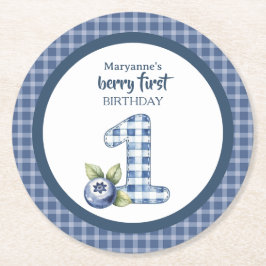 Porta-copo De Papel Redondo Aniversário de Um Ano da Blueberry Berry Infantil