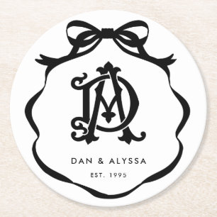 Porta-copo De Papel Redondo Aniversário do Arco de Coquetes Branco e Preto