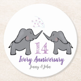 Porta-copo De Papel Redondo Aniversário do elefante do marfim púrpura 14