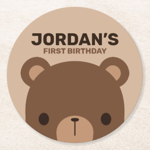 Porta-copo De Papel Redondo Aniversário do Pequeno Urso Castanho