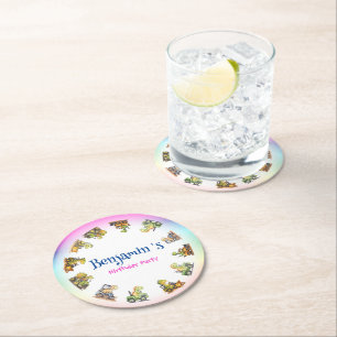 Porta-copo De Papel Redondo Aniversário do Rainbow B2S School, trator de dinos