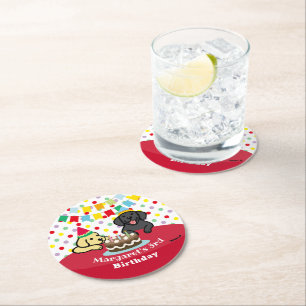 Porta-copo De Papel Redondo Aniversário dos Labradores Pretos e Amarelos Perso