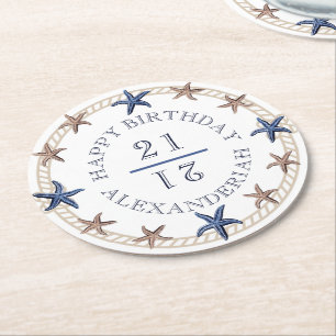 Porta-copo De Papel Redondo Aniversário Marinho Náutico Azul, Peixe-Estrelo Br