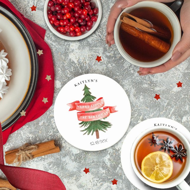 Porta-copo De Papel Redondo Aniversário Pequeno da Feliz de Pinheiros com Aqua (Criador carregado)