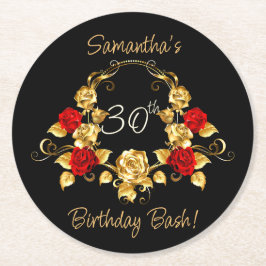 Porta-copo De Papel Redondo Aniversário Vermelho e Dourado