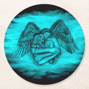Porta-copo De Papel Redondo Anjo Eros apaixonado, design preto e verde