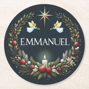 Porta-copo De Papel Redondo Anjos de Natal Emmanuel