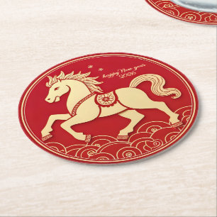 Porta-copo De Papel Redondo Ano do Cavalo 2026 Ano Novo Chinês
