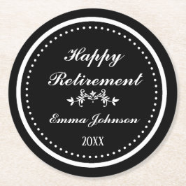 Porta-copo De Papel Redondo Aposentação Feliz a Preto e Branco Moderno Elegant
