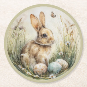 Porta-copo De Papel Redondo Aquarela Coelho de Páscoa Primavera Prado Arte Flo