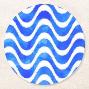 Porta-copo De Papel Redondo Aquarela Decorânea De Ondas Azuis