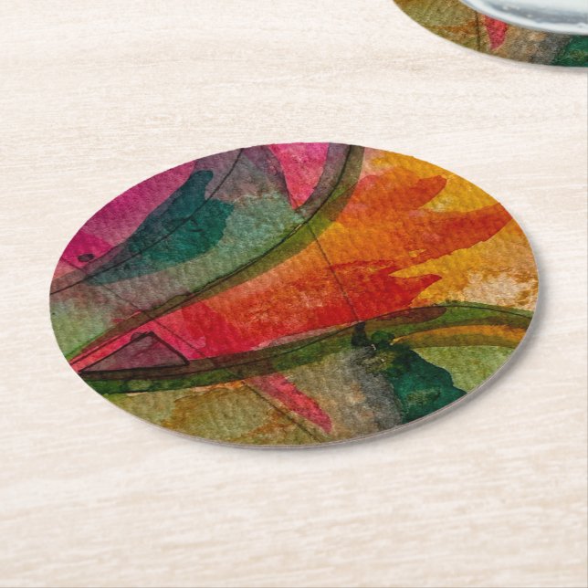 Porta-copo De Papel Redondo Aquarela E Abstrato De Tinta Expressionística Arte (Angulado)