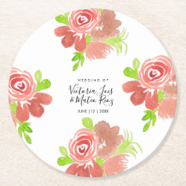 Porta-copo De Papel Redondo Aquarela Floral Rosa Bege Blush Folha Casamento