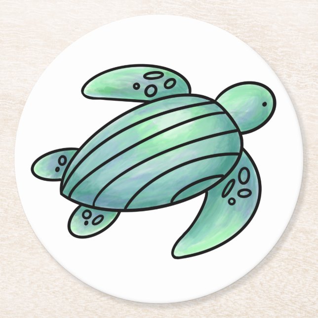Porta-copo De Papel Redondo aquarela pintada de tartaruga-do-mar azul (Frente)