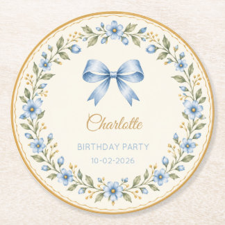 Porta-copo De Papel Redondo Arco Floral Azul Personalizado de Aniversário