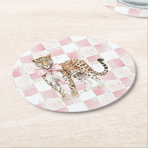 Porta-copo De Papel Redondo Arco rosa-leopardo quadra de aniversário