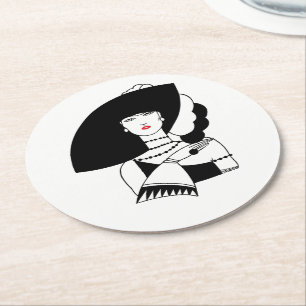 Porta-copo De Papel Redondo Art Deco Woman Em Big Hat Luva RL