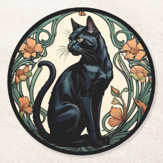 Porta-copo De Papel Redondo Art Nouveau Black Cat