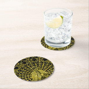 Porta-copo De Papel Redondo Art Nouveau Dourado Peacock