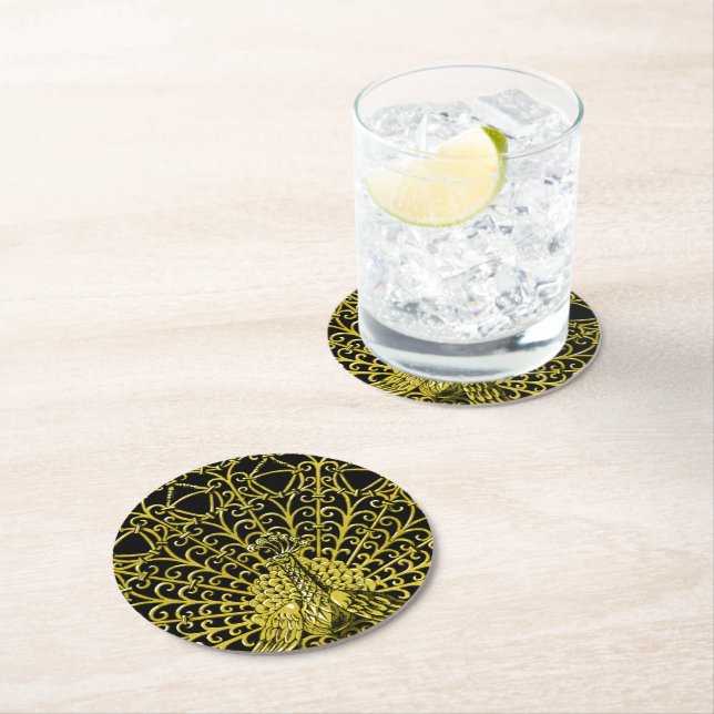 Porta-copo De Papel Redondo Art Nouveau Dourado Peacock (Insitu)