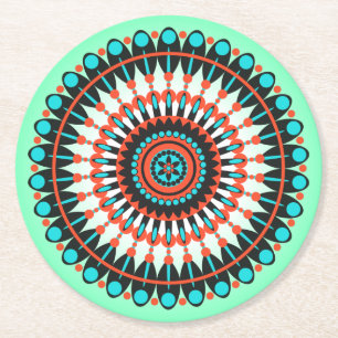 Porta-copo De Papel Redondo Arte Colorida de Mandala Geométrica-46456