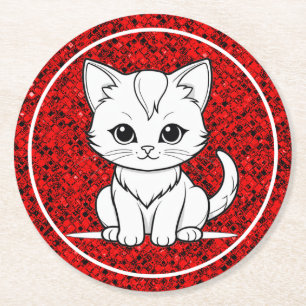 Porta-copo De Papel Redondo Arte de Linha de Gatinho de Gato Estilizado-52315