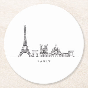 Porta-copo De Papel Redondo Arte de Linha Minimalista da Silhueta de Paris