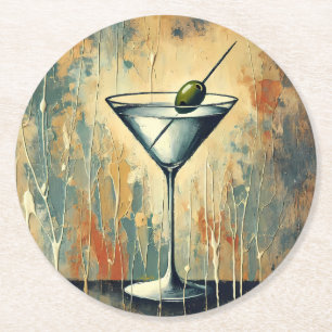 Porta-copo De Papel Redondo Arte de Martini em Mídia Mista do Meio do Século