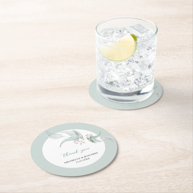 Porta-copo De Papel Redondo Arte em Aquarela de Eucalipto Bonito e Elegante (Insitu)