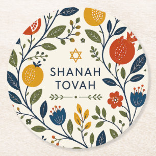 Porta-copo De Papel Redondo Arte Folclórica Moderna Shana Tovah Botânica