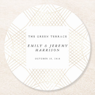 Porta-copo De Papel Redondo Arte Geométrica Oval Branca Dourada Deco Gatsby C