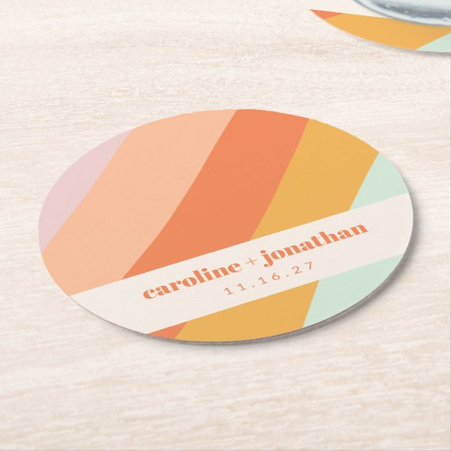 Porta-copo De Papel Redondo Arte Geométrica Retro Pastel Casamento Personaliza (Angulado)