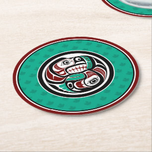 Porta-copo De Papel Redondo Arte Indígena Americana Vermelho Preto Verde Lontr