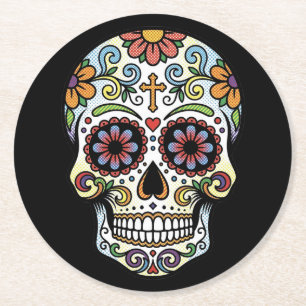 Porta-copo De Papel Redondo Arte Pop Dia de los Muertos Crânio de Açúcar Cômic