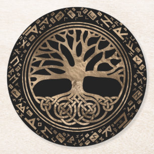 Porta-copo De Papel Redondo Árvore da vida - Padrão Runic de Yggdrasil
