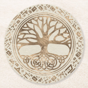 Porta-copo De Papel Redondo Árvore da vida - Padrão Runic de Yggdrasil