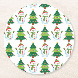Porta-copo De Papel Redondo Árvore de Natal Boneco de Neve Férias Bonito Padrã