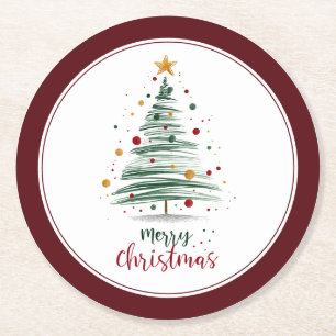 Porta-copo De Papel Redondo Árvore de Natal Burgundy Moderna