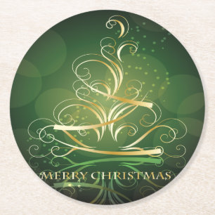 Porta-copo De Papel Redondo Árvore de Natal da Faixa de Opções Dourada