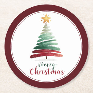 Porta-copo De Papel Redondo Árvore de Natal Minimalista Burgundy