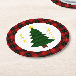 Porta-copo De Papel Redondo Árvore de Natal Xadrez Personalizada Joy-Love