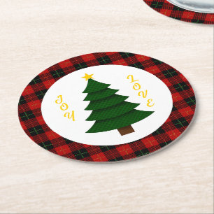 Porta-copo De Papel Redondo Árvore de Natal Xadrez Personalizada Joy-Love