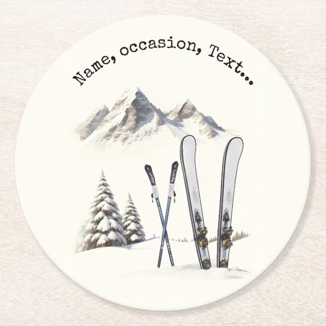 Porta-copo De Papel Redondo Árvore de neve russa de aquarela (Frente)