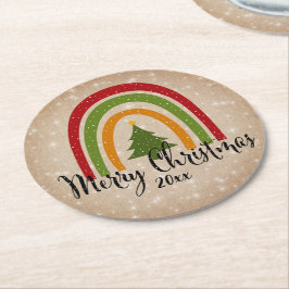 Porta-copo De Papel Redondo Árvore Natal Moderna do Arco-Íris 20xx Adicionar A