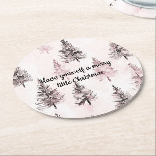 Porta-copo De Papel Redondo Árvores de Natal Rosa Creme