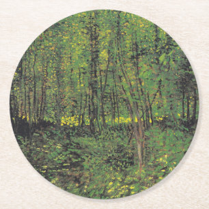 Porta-copo De Papel Redondo Árvores e Subcrescimento por Van Gogh