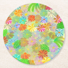 Porta-copo De Papel Redondo Aster & Cone flores e folhas tropicais aquarela