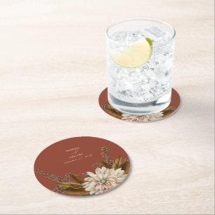 Porta-copo De Papel Redondo Autumn Floral Terracotta Watercolor Casamento outo